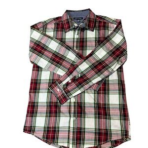 Tommy Hilfiger Red and Green Plaid Shirt boys L 14-16